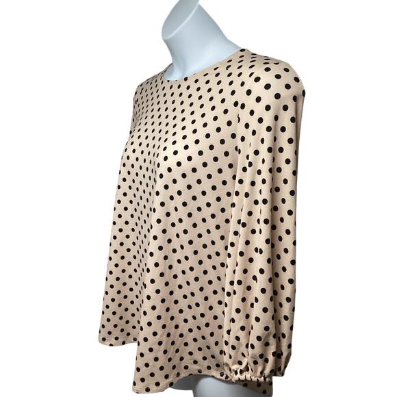 Adrianna Papell Beige Polka Dot Pullover Top Shirt XL Stretch Keyhole - Picture 2 of 6